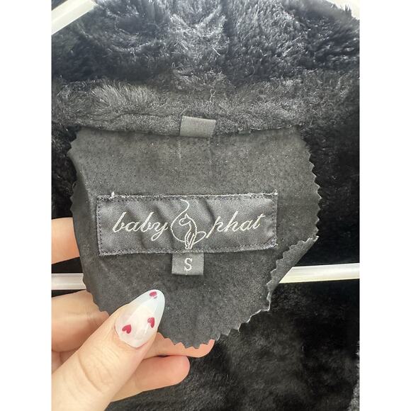 Baby Phat Womens Jacket Size Small Black Leather Faux Fur Lined Hooded ZipUp Y2K - Picture 5 of 14
